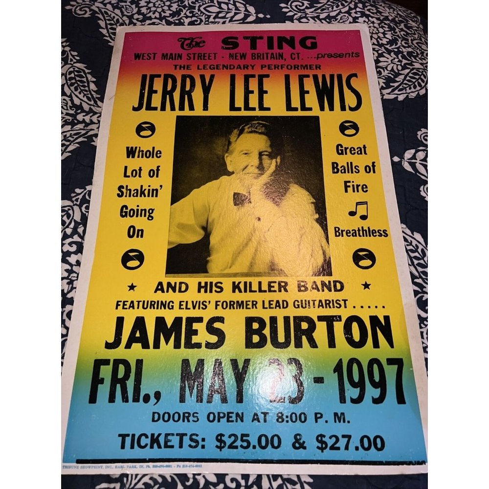 1997 Jerry Lee Lewis Promo Poster 22 x 14 Fe Elvis’ Former Lead Guitar COOL